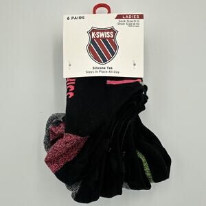 K Swiss Foot Liners Socks Ladies Womens Size 9-11 Silicone Tab No Show 6 PAIRS